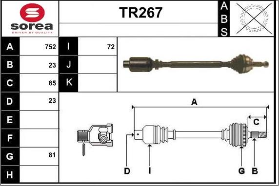 Sera TR267 - Piedziņas vārpsta autospares.lv