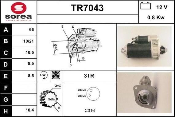 Sera TR7043 - Starteris autospares.lv