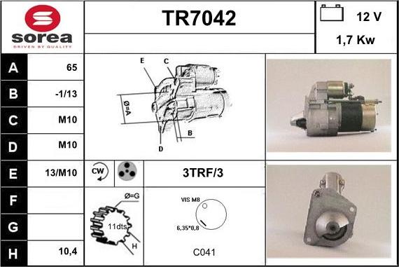 Sera TR7042 - Starteris autospares.lv