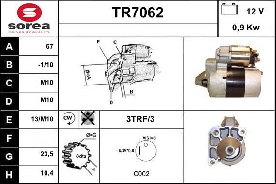 Sera TR7062 - Starteris autospares.lv