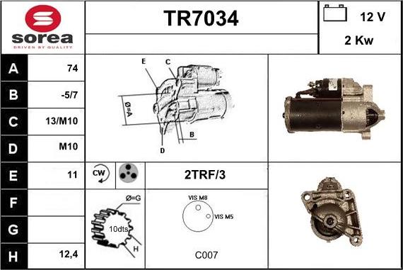 Sera TR7034 - Стартер www.autospares.lv