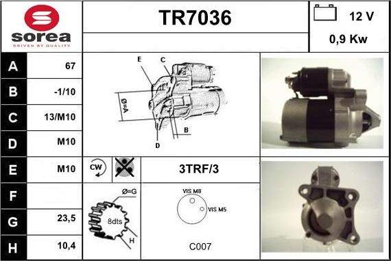 Sera TR7036 - Стартер www.autospares.lv