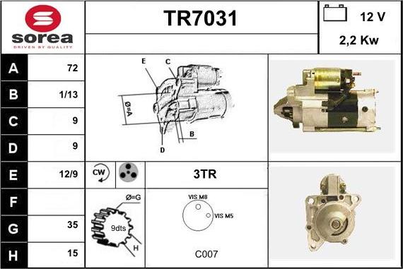 Sera TR7031 - Стартер www.autospares.lv