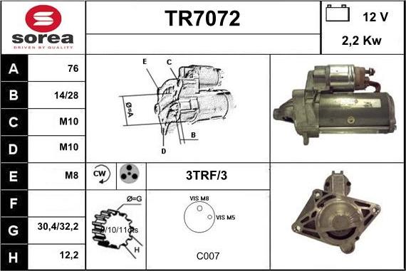 Sera TR7072 - Starter www.autospares.lv