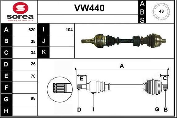 Sera VW440 - Piedziņas vārpsta www.autospares.lv