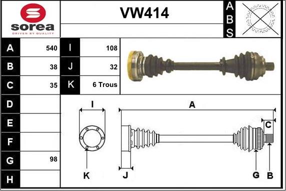 Sera VW414 - Piedziņas vārpsta www.autospares.lv