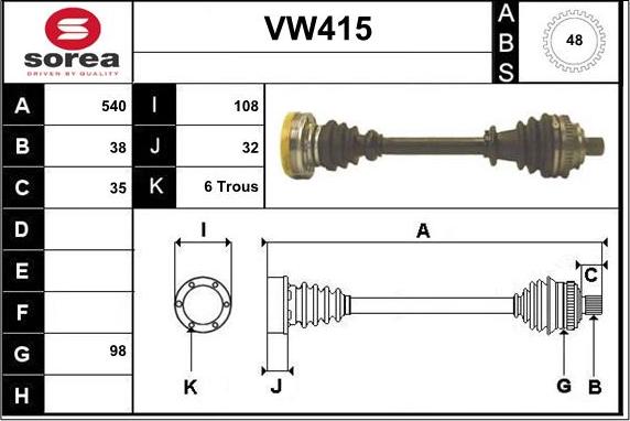 Sera VW415 - Piedziņas vārpsta www.autospares.lv