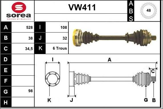 Sera VW411 - Piedziņas vārpsta www.autospares.lv