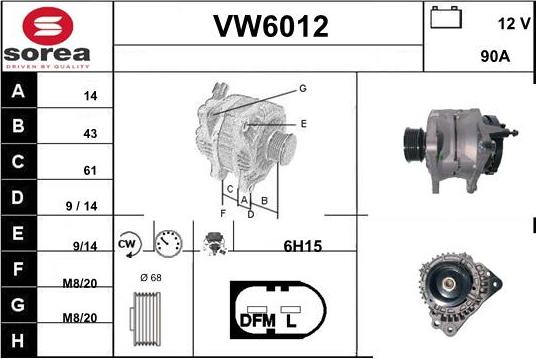 Sera VW6012 - Alternator www.autospares.lv