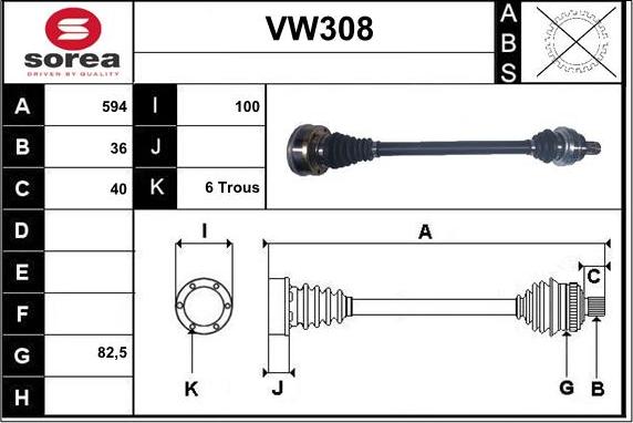 Sera VW308 - Piedziņas vārpsta www.autospares.lv