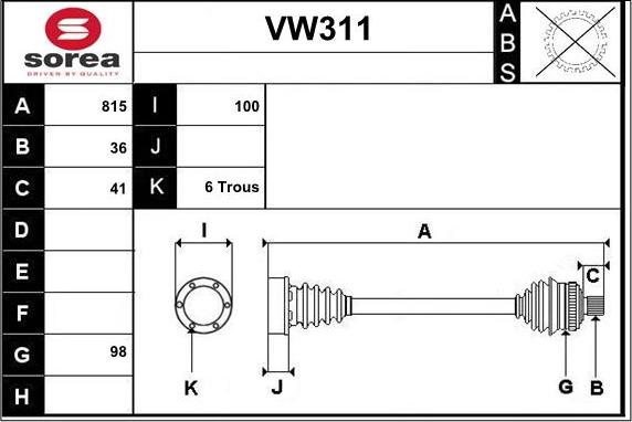 Sera VW311 - Piedziņas vārpsta autospares.lv