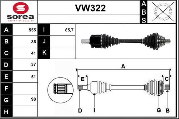 Sera VW322 - Piedziņas vārpsta www.autospares.lv