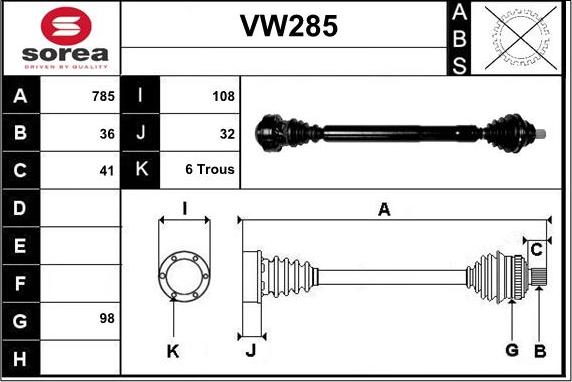 Sera VW285 - Piedziņas vārpsta autospares.lv