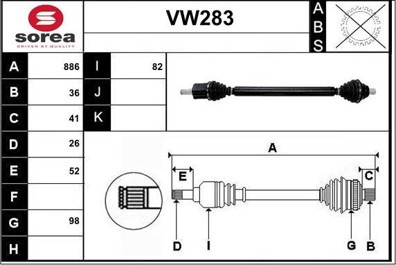 Sera VW283 - Piedziņas vārpsta www.autospares.lv