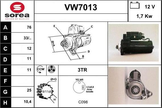 Sera VW7013 - Starteris autospares.lv