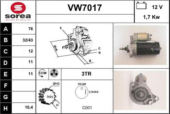 Sera VW7017 - Starteris www.autospares.lv