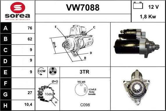 Sera VW7088 - Стартер www.autospares.lv