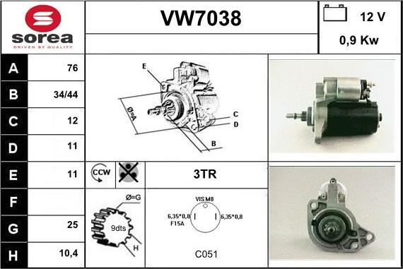 Sera VW7038 - Starteris www.autospares.lv