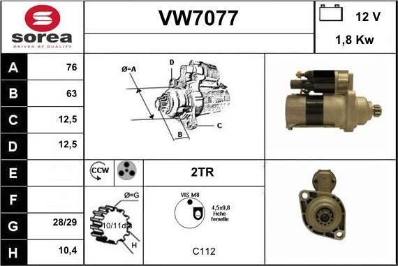 Sera VW7077 - Starteris www.autospares.lv