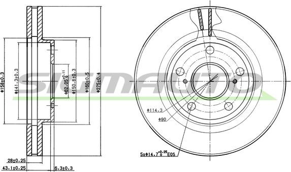 SIGMAUTO DBA501V - Bremžu diski autospares.lv