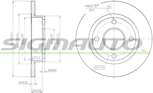 SIGMAUTO DBA845S - Bremžu diski autospares.lv