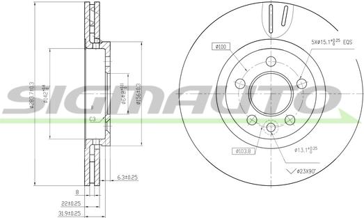 SIGMAUTO DBB080V - Bremžu diski autospares.lv