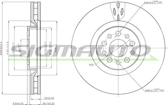 SIGMAUTO DBB180V - Bremžu diski autospares.lv