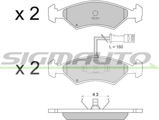 SIGMAUTO SPA163 - Тормозные колодки, дисковые, комплект www.autospares.lv