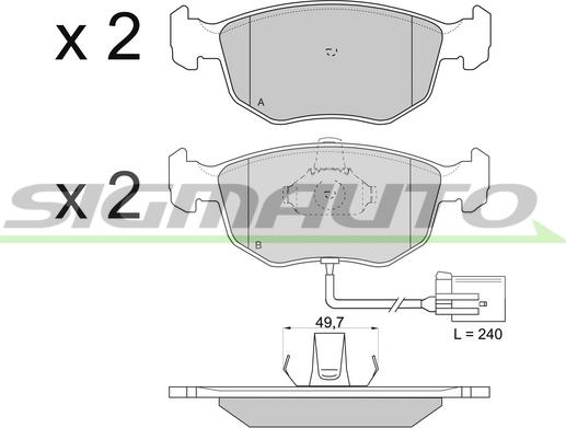 SIGMAUTO SPA707 - Bremžu uzliku kompl., Disku bremzes www.autospares.lv