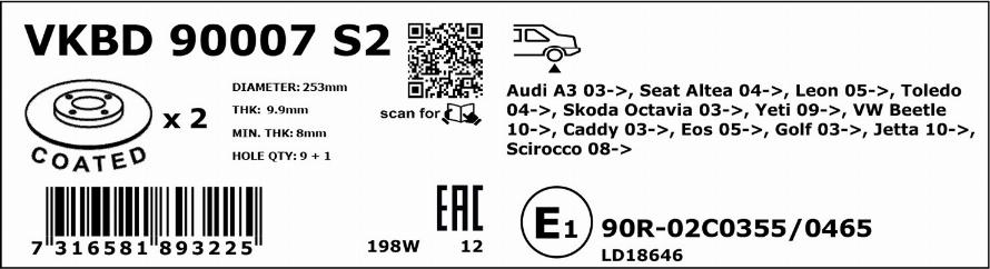 SKF VKBD 90007 S2 - Bremžu diski www.autospares.lv