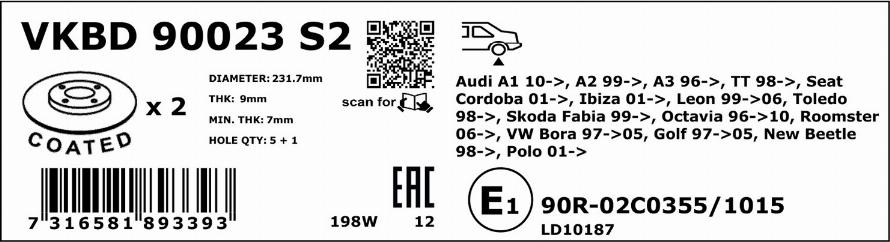 SKF VKBD 90023 S2 - Bremžu diski www.autospares.lv