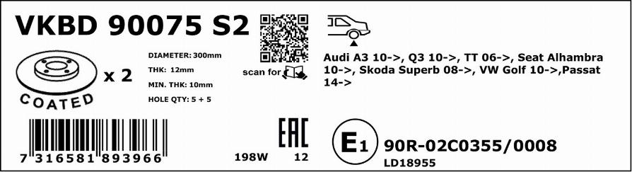 SKF VKBD 90075 S2 - Bremžu diski www.autospares.lv