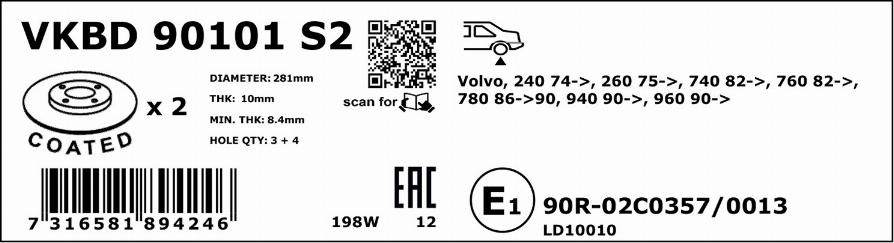 SKF VKBD 90101 S2 - Bremžu diski www.autospares.lv