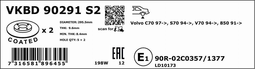 SKF VKBD 90291 S2 - Bremžu diski www.autospares.lv