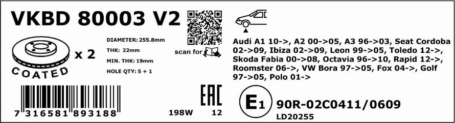 SKF VKBD 80003 V2 - Bremžu diski www.autospares.lv