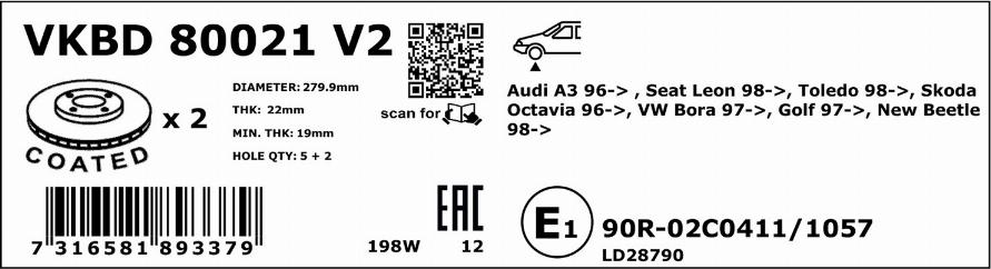 SKF VKBD 80021 V2 - Bremžu diski www.autospares.lv