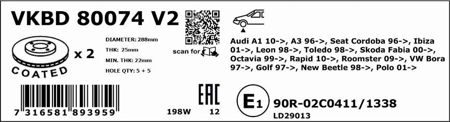 SKF VKBD 80074 V2 - Bremžu diski www.autospares.lv