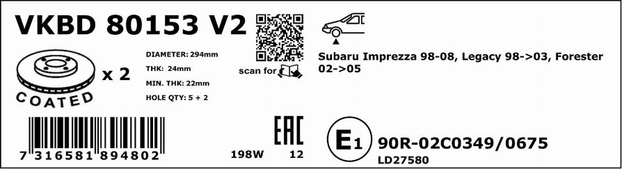 SKF VKBD 80153 V2 - Bremžu diski www.autospares.lv