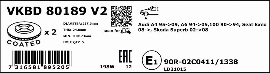 SKF VKBD 80189 V2 - Bremžu diski autospares.lv