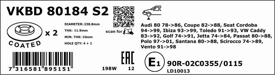 SKF VKBD 80184 S2 - Bremžu diski www.autospares.lv