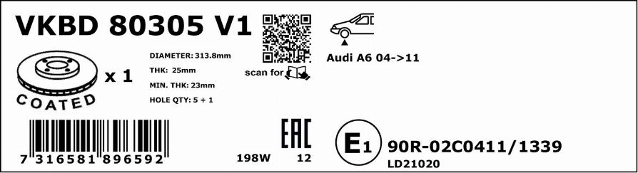 SKF VKBD 80305 V1 - Bremžu diski www.autospares.lv