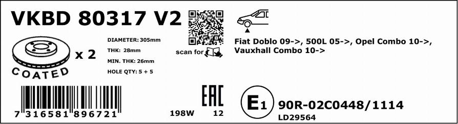 SKF VKBD 80317 V2 - Bremžu diski www.autospares.lv