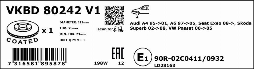 SKF VKBD 80242 V1 - Bremžu diski www.autospares.lv