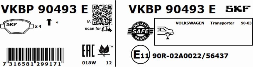 SKF VKBP 90493 E - Bremžu uzliku kompl., Disku bremzes autospares.lv