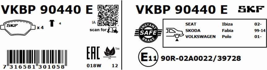 SKF VKBP 90440 E - Bremžu uzliku kompl., Disku bremzes www.autospares.lv