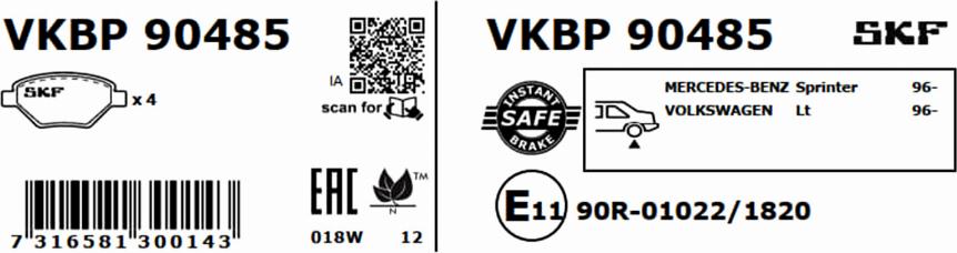 SKF VKBP 90485 - Bremžu uzliku kompl., Disku bremzes www.autospares.lv