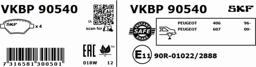 SKF VKBP 90540 - Bremžu uzliku kompl., Disku bremzes www.autospares.lv