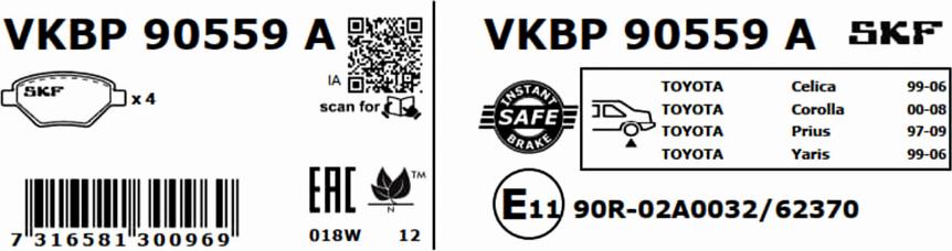 SKF VKBP 90559 A - Bremžu uzliku kompl., Disku bremzes autospares.lv