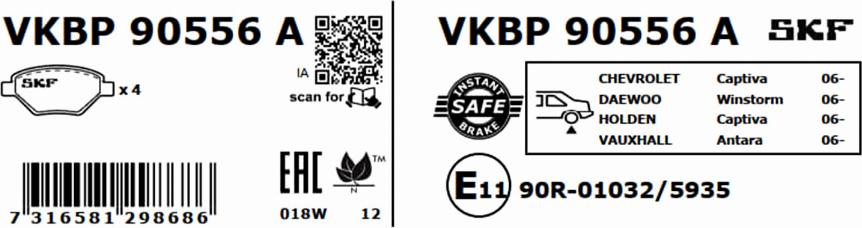 SKF VKBP 90556 A - Bremžu uzliku kompl., Disku bremzes www.autospares.lv