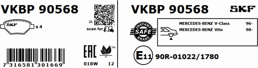 SKF VKBP 90568 - Bremžu uzliku kompl., Disku bremzes autospares.lv